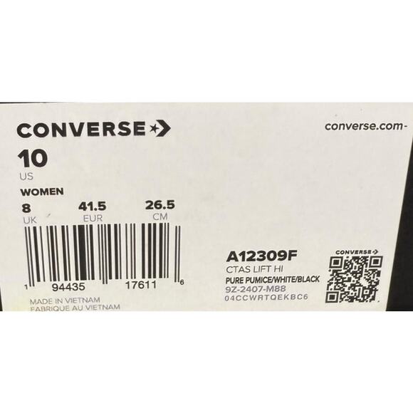 Converse CTAS Lift Pure Pumice Women's Platform High Top Sneakers- Size 10 NWB - Picture 5 of 6